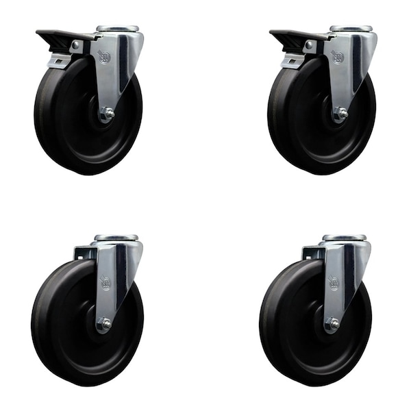6'' Phenolic Wheel Swivel Bolt Hole Caster Set with 2 Posi Lock Brakes, 4PK